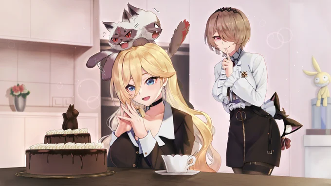 "Meow, meow, meow!"(Hey! Don't be fooled by that cake! Hey! Turn your head now!)Kudos to Captain  for the amazing fanwork!#DurandalBirthdayParty#HonkaiImpact3rd 