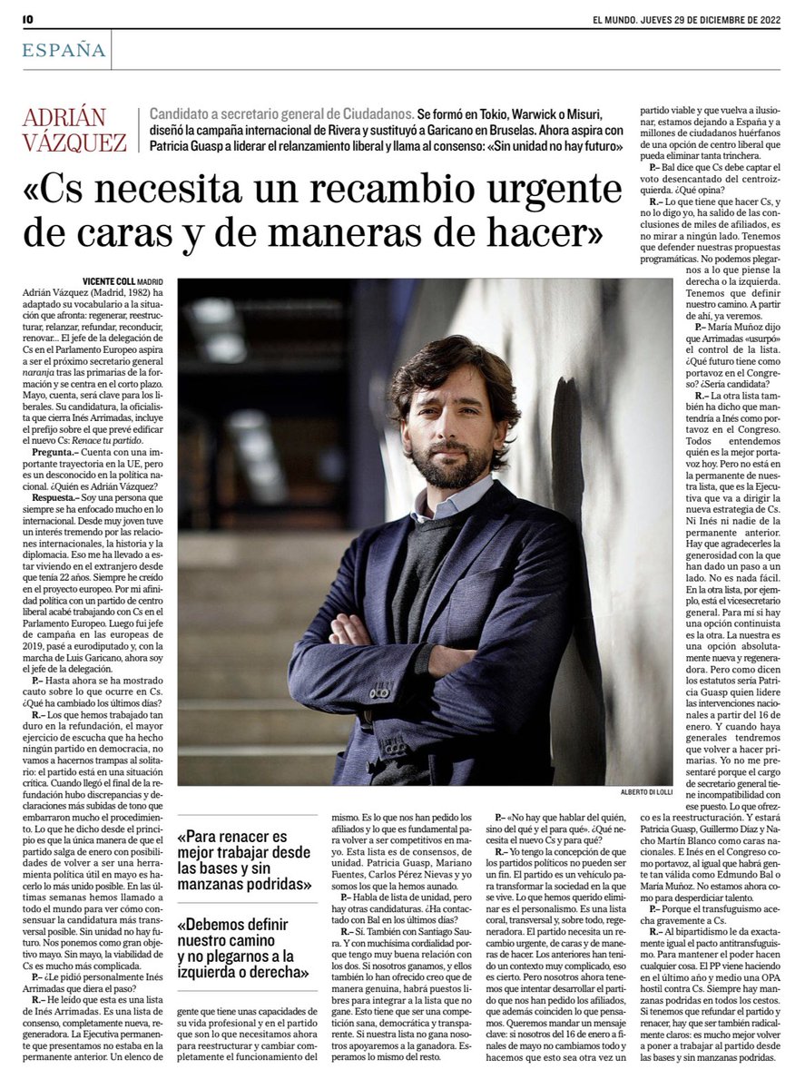 Objetivo: Mayo.

Entrevista <a href="/AdrianVL1982/">Adrián Vázquez Lázara 🇪🇦🇪🇺</a> en <a href="/elmundoes/">EL MUNDO</a> 
#RenaceTuPartido 👍
