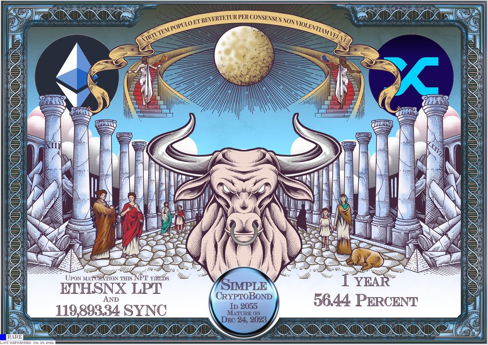 SYNCTOKENBOT's tweet photo. RARE None #CryptoBond no. 2055 created with $782.25. Upon maturation in 1 year this #NFT yields 56.44% additional $SYNC!
Create your CryptoBond now at https://t.co/FUgk5PpW9n, and join our community at https://t.co/2F4KdNHimx!
https://t.co/dbug2XaIA7 https://t.co/5LCMXoFF38