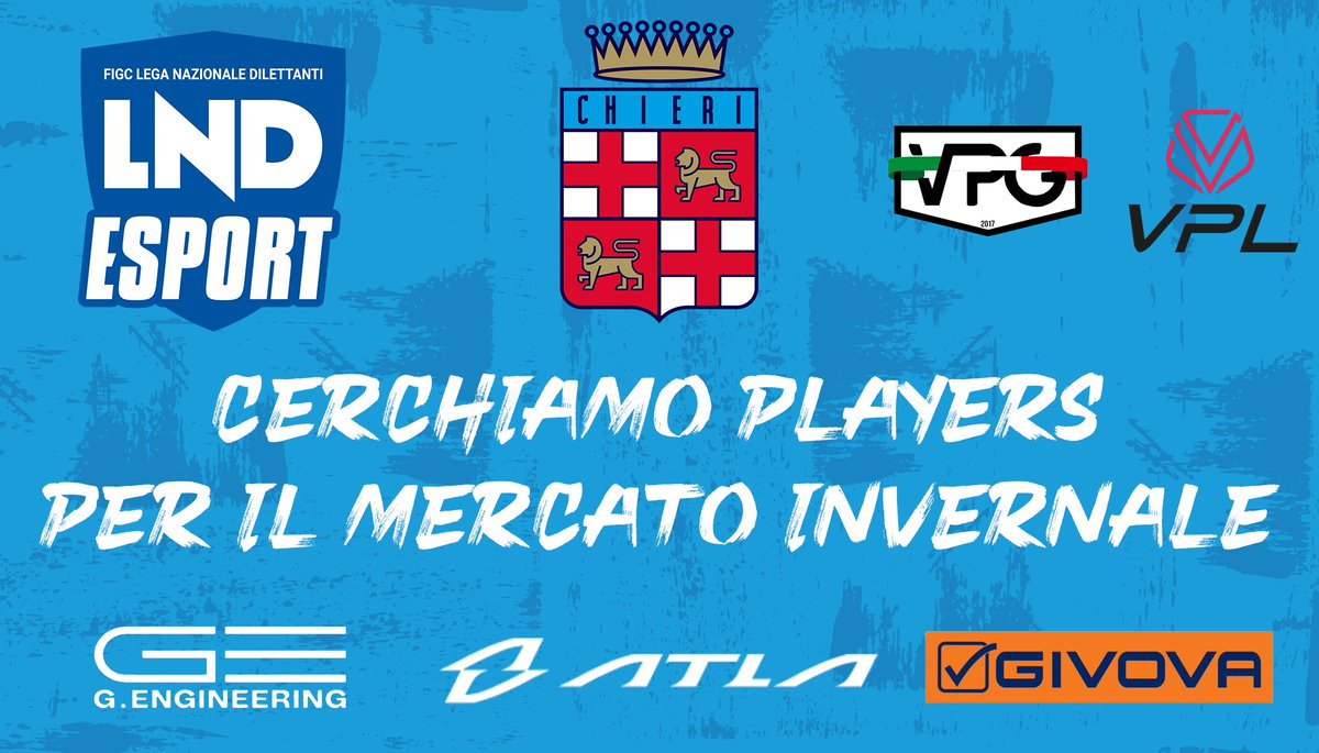 Theta Chieri (@thetachieri) on Twitter photo ‼️MERCATO INVERNALE‼️
Siamo alla ricerca di players in tutti i ruoli per rinforzo rosa.
Campionati: <a href="/LNDEsport1/">LND Esport</a> <a href="/VPLItaly/">VPL Italy 🇮🇹</a> <a href="/VPGItaly/">VPG Italy 🇮🇹</a>
Contattateci in DM per info 📩
<a href="/RTAllProClub/">RETWEET ALL PROCLUB</a> <a href="/Mercato_FVPA/">Calciomercato Fvpa</a> <a href="/pctransfermarkt/">🇮🇹 PRO CLUBS TRANSFERMARKT🔍</a> <a href="/KickOff_ProClub/">Kick-Off</a> <a href="/ProClubRTutto/">RTutto 🔁</a> <a href="/RTproclub/">𝚁𝚃𝚙𝚛𝚘𝚌𝚕𝚞𝚋</a> <a href="/NewsProclub/">News Proclub</a> ‼️MERCATO INVERNALE‼️
Siamo alla ricerca di players in tutti i ruoli per rinforzo rosa.
Campionati: <a href="/LNDEsport1/">LND Esport</a> <a href="/VPLItaly/">VPL Italy 🇮🇹</a> <a href="/VPGItaly/">VPG Italy 🇮🇹</a>
Contattateci in DM per info 📩
<a href="/RTAllProClub/">RETWEET ALL PROCLUB</a> <a href="/Mercato_FVPA/">Calciomercato Fvpa</a> <a href="/pctransfermarkt/">🇮🇹 PRO CLUBS TRANSFERMARKT🔍</a> <a href="/KickOff_ProClub/">Kick-Off</a> <a href="/ProClubRTutto/">RTutto 🔁</a> <a href="/RTproclub/">𝚁𝚃𝚙𝚛𝚘𝚌𝚕𝚞𝚋</a> <a href="/NewsProclub/">News Proclub</a>