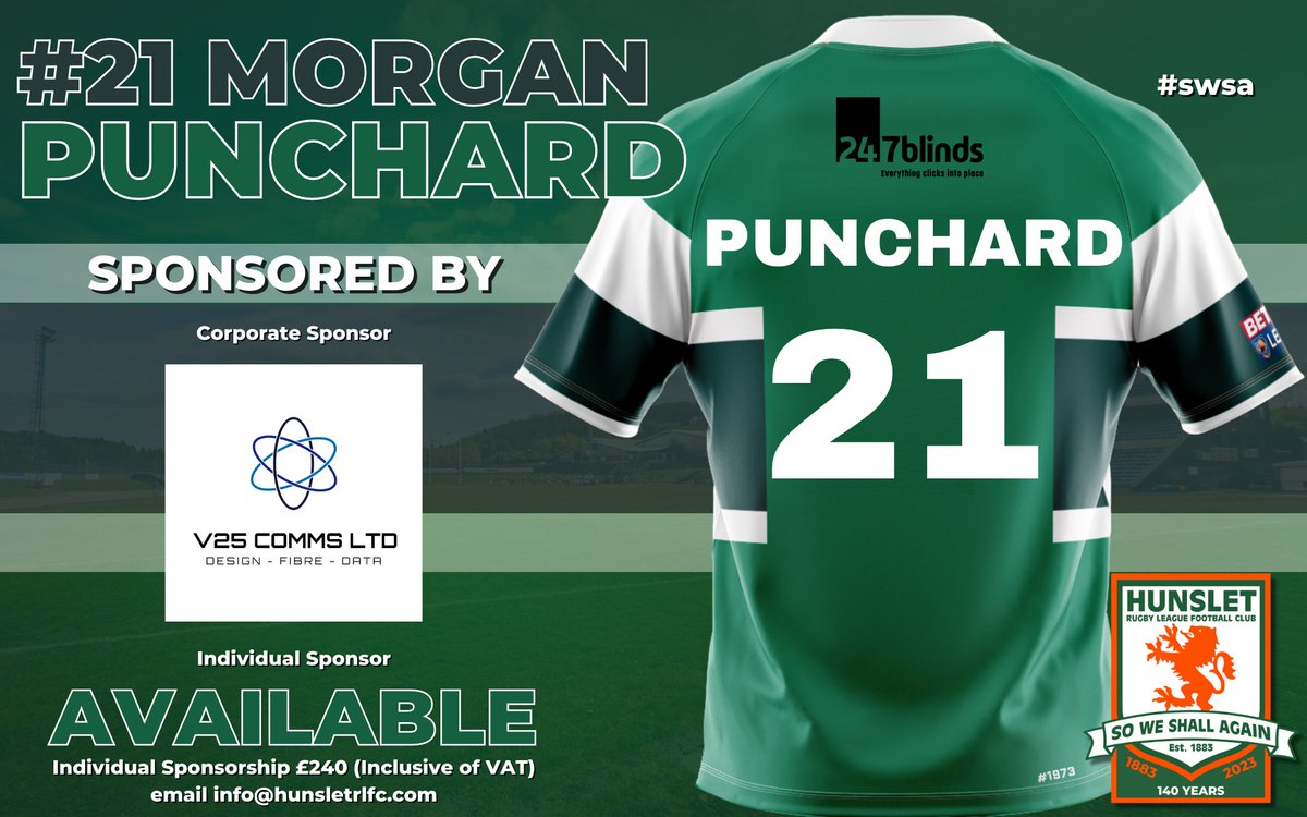 HunsletRLFC's tweet photo. Wearing the number 2️⃣1️⃣ shirt will be Morgan Punchard 👏 

Individual player sponsorship is still available, to sponsor @PunchardMorgan email info@hunsletrlfc.com 👍 

#swsa https://t.co/ckFlPZCwyG