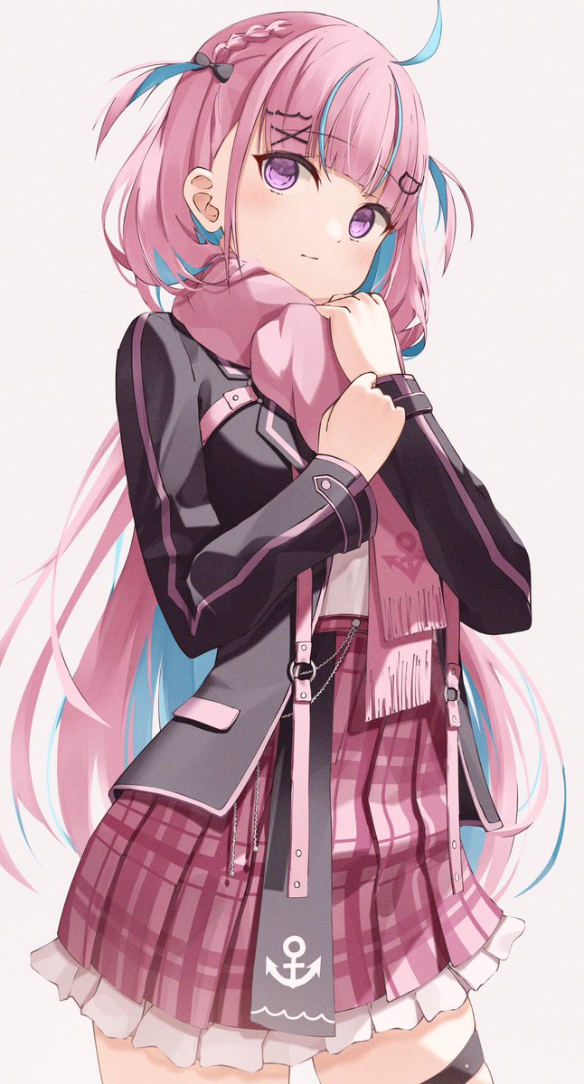 minato aqua 1girl skirt solo scarf long hair jacket pink scarf  illustration images