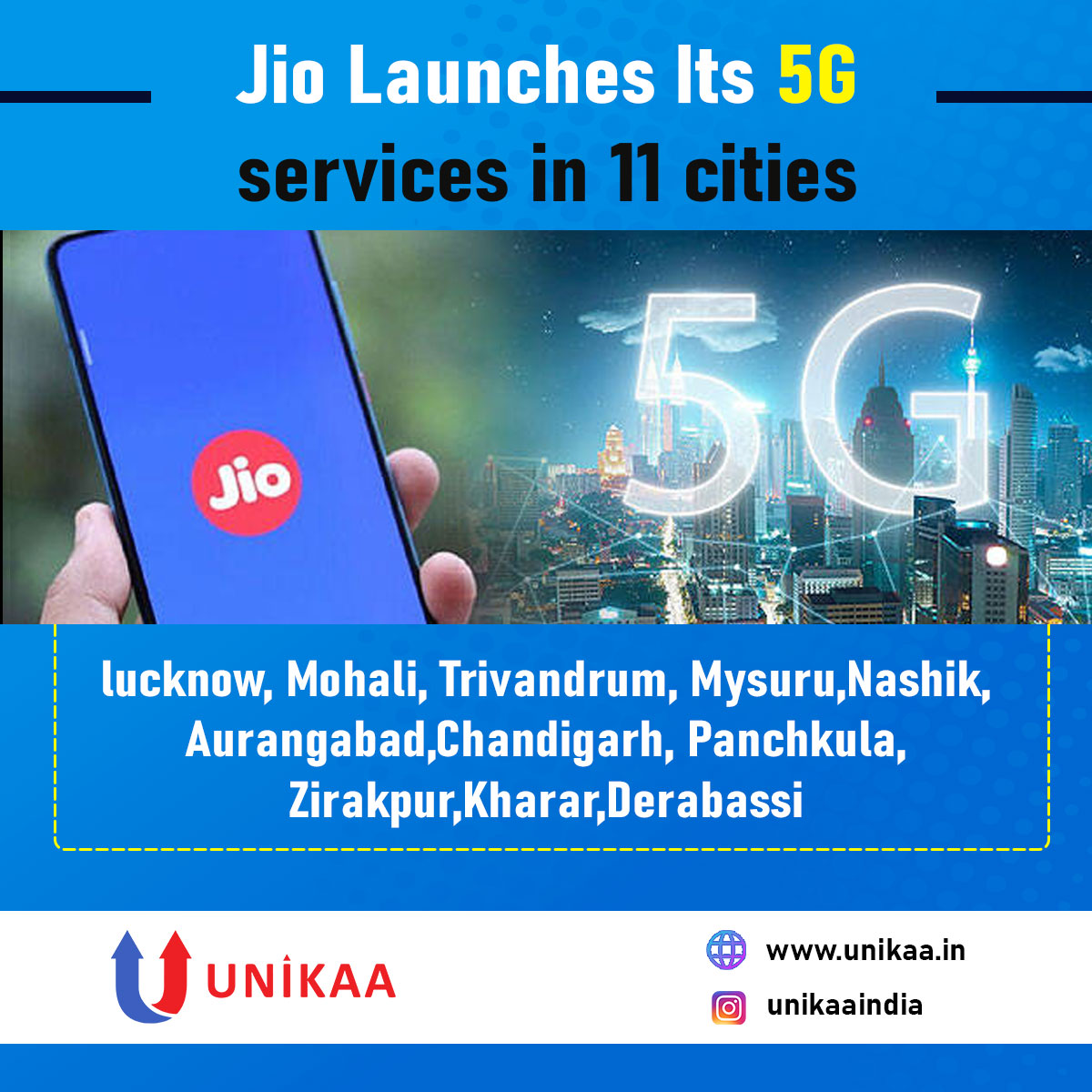 Infitta_trade's tweet photo. JIO LAUNCHES ITS 5G SERVICES IN 11 CITIES🙌🤗

Follow us for more updates like this 😉
Contact: 70927 74077
.
Follow @unikaa_ind | https://t.co/1Xatpdopoz |
#unikaa #kairaa #jio #network #mpbs #ambani #hydrabad #bangalore #mobile #lucknow #mohali #delhi #nashik #speed #digital https://t.co/wlDxwYrU5H