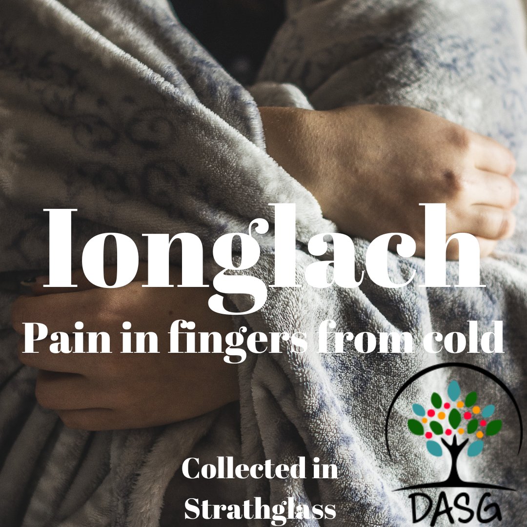 DASG_Glaschu's tweet photo. https://t.co/5PLNfDBogt
❄️
IONGLACH - PAIN IN FINGERS FROM THE COLD
😰
#Ionglach #Fuar #Cold #Geamhradh #Aimsir #Winter #Sìde
✋
#SrathGhlais #Strathglas #Strathglass #ÀirdMhicShimidh #Aird
#Alba #Scotland
#Gàidhlig #Gaelic #ScottishGaelic
#DigitalArchiveofScottishGaelic #DASG https://t.co/9zxJrdIyvh
