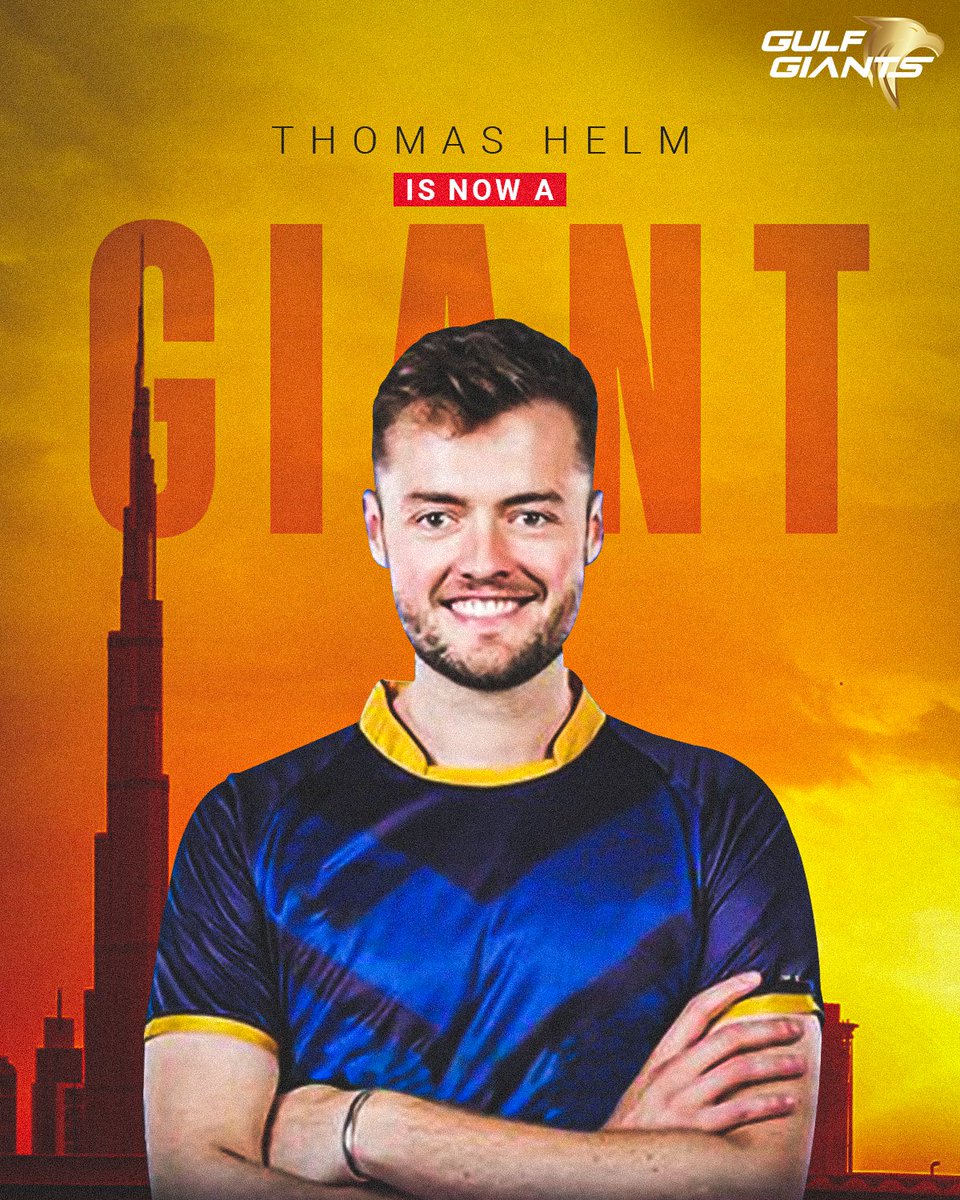 GulfGiants's tweet photo. Signed, Sealed and On-boarded. 🖋📦✔
Please welcome #ThomasHelm, a lethal fast bowler from 🏴 to the Giants Family! ⚡
Can't wait to see him take big wickets at the @ILT20Official! 😍
#Cricket #DPWorldILT20 #ALeagueApart https://t.co/6nfv2fEO8V