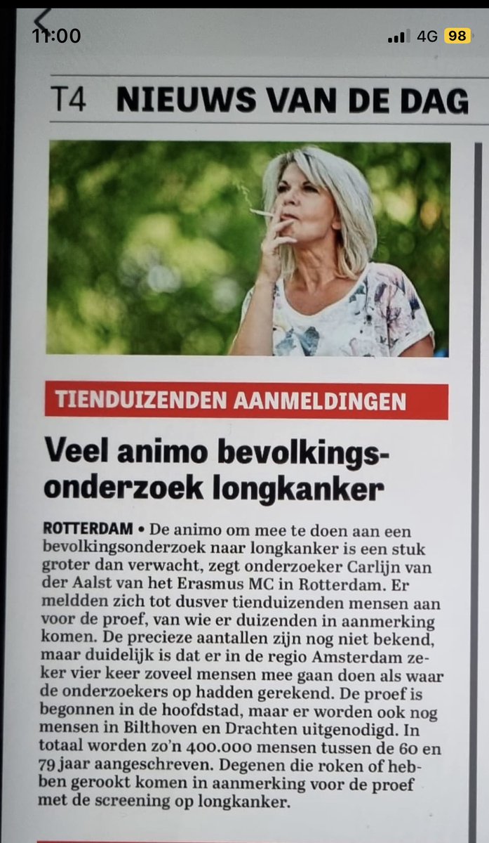 Wil je niet overlijden aan #longkanker ? Een #bevolkingsonderzoek red jaarlijks duizenden van deze sluipmoordenaar. ⁦<a href="/Gezondheidsraad/">Gezondheidsraad</a>⁩ <a href="/ErasmusMC/">Erasmus MC</a>⁩ ⁦<a href="/LongkankerNL/">Longkanker Nederland</a>⁩ ⁦<a href="/kwf_nl/">KWFKankerbestrijding</a>⁩