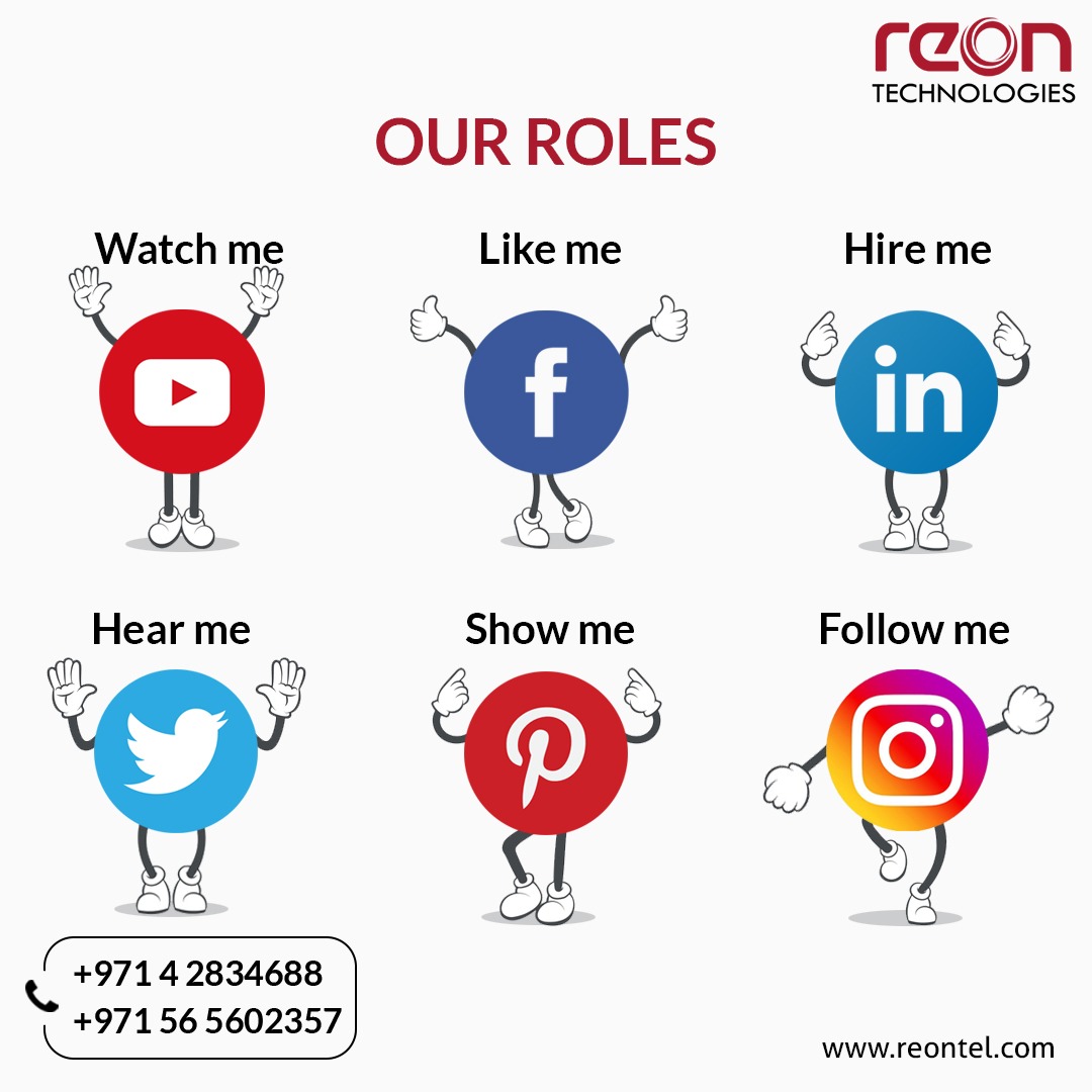 Have you ever thought about the role of these social media platforms? Just have a look at them. 
We will help you reach your customers and enhance your business through our social media strategies . . 
📞: +971 56 5602357, +971 4 2834688 
🌍: reontel.com