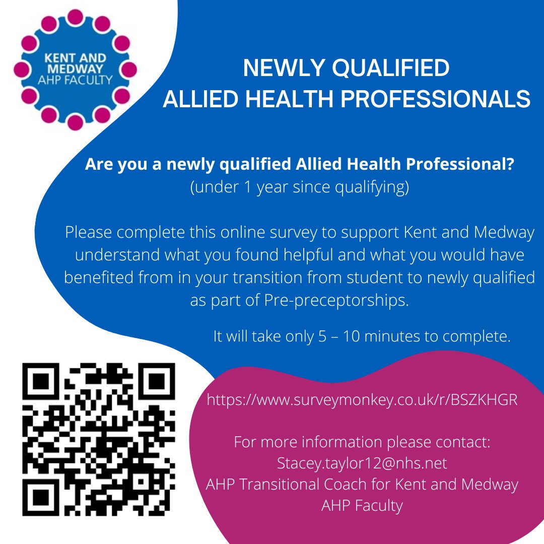 SECAmbEducation's tweet photo. Calling all new AHPs (<1 year post qual) 🚑🧑‍⚕️

Please complete this online survey regarding your transition to practice from student to newly qualified! 

https://t.co/qZANgJedu2

It will take only 5 – 10 minutes to complete.

More info - contact: Stacey.taylor12@nhs.net https://t.co/i9fmeezsjP
