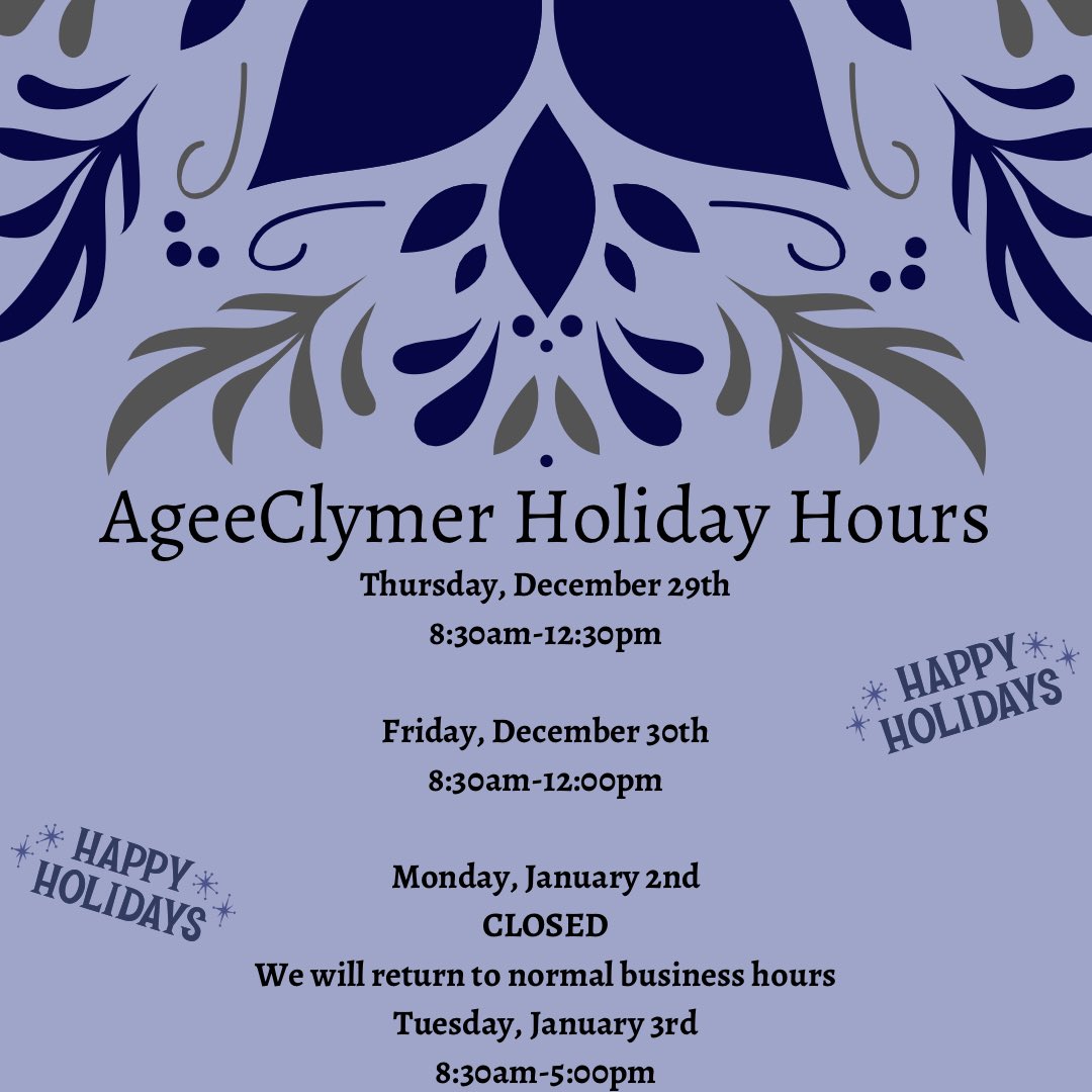 AgeeClymer's tweet photo. AgeeClymer Holiday Hours! https://t.co/BdYL6MG2Qe