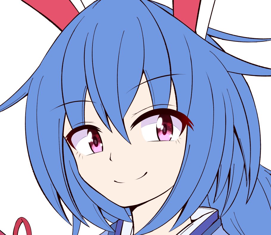 seiran (touhou) 1girl solo animal ears blue hair rabbit ears smile simple background  illustration images