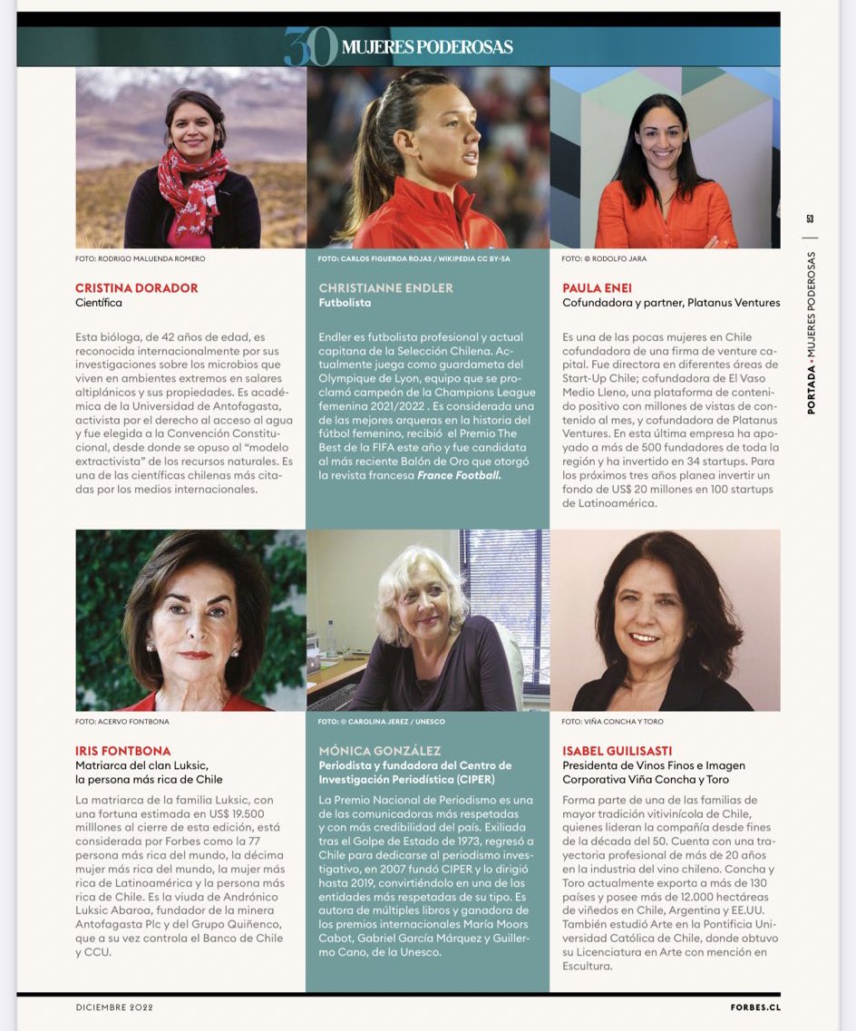 Con sorpresa y agrado recibo este reconocimiento de Forbes Chile dentro del listado de 30 mujeres Chilenas poderosas. Feliz de representar al deporte Paralímpico y el espíritu de lucha de la mujer Chilena!! 💪🏻🇨🇱<a href="/ForbesChile/">Forbes Chile 🇨🇱</a> @paralimpicoCHI