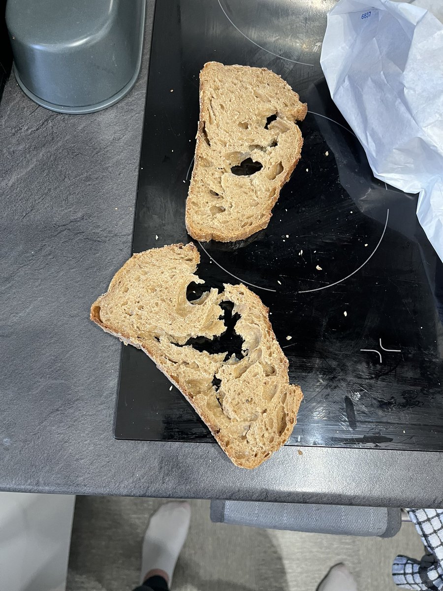 aims0204's tweet photo. @marksandspencer how you can sell this a bread? Not one slice is usable, every piece has huge holes in. Will knead to make an additional journey to return this to your Chelmsford store, at my expense. https://t.co/JboZlGNsKC
