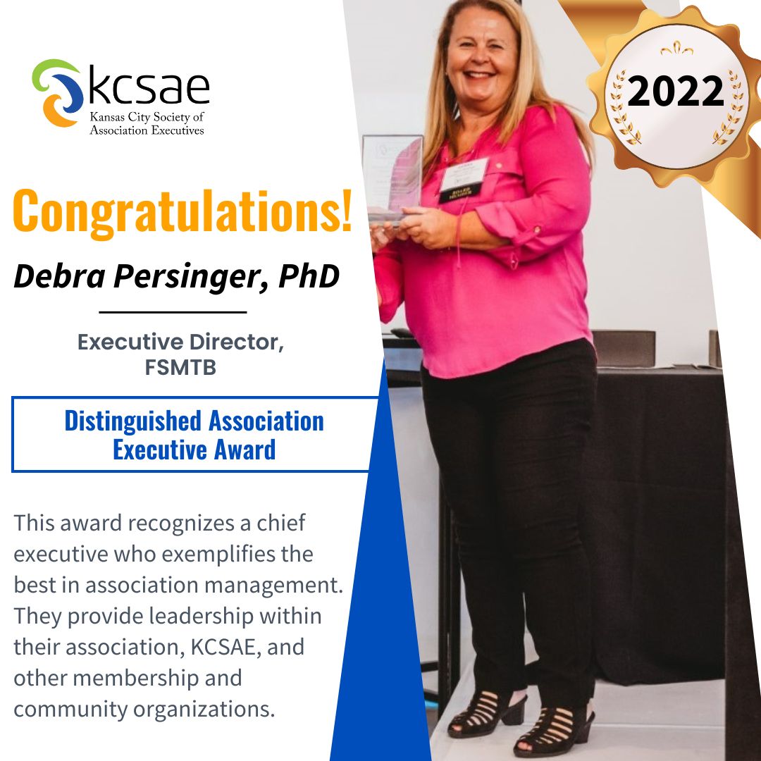 kc_sae's tweet photo. Congratulations to Debra Persinger, PhD, of the Federation of State Massage Therapy Boards on receiving the 2022 Distinguished Association Executive Award! Debra, thanks for your leadership and service with #KCSAE and your association.
#FSMTB https://t.co/7Wx03eqvwk