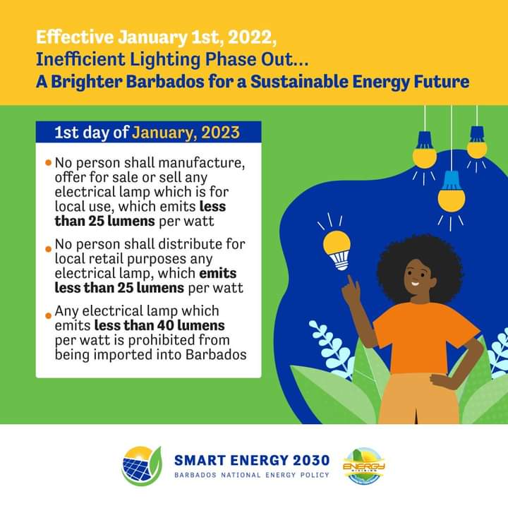 💡 The Control of Inefficient Lighting Bill became effective January 1, 2022. 💡 The objective is to achieve greater energy efficiency. 💡 Note the changes that will become effective on January 1, 2023. 💡 Visit our website: smartenergybarbados.com/.../control-of… #EnergyChampion #SmartEnergy
