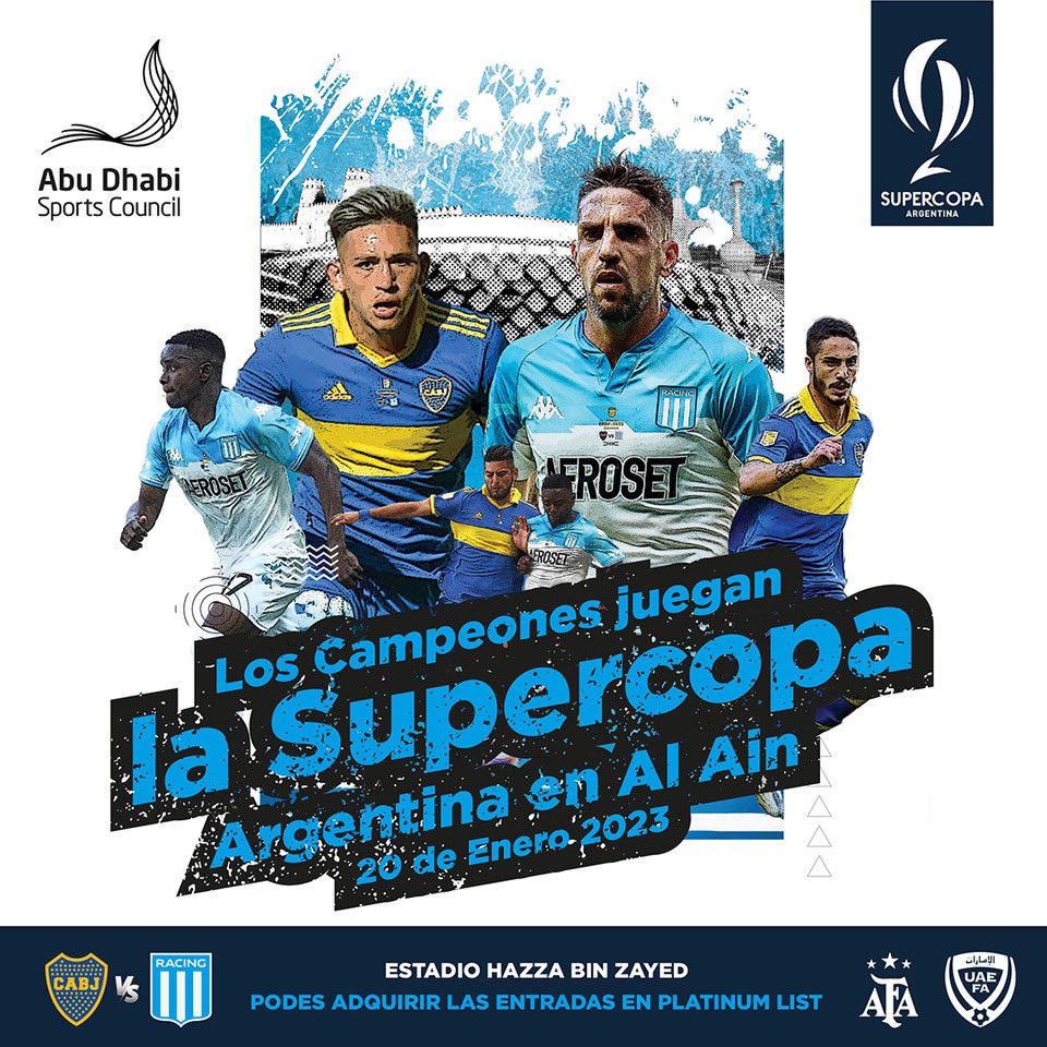 LatinTribun's tweet photo. ⚔️ Arjantin #LaSupercopa mücadelesinde Boca Juniors ile Racing Club, 20 Ocak’ta Abu Dhabi’deki Hazza Bin Zayed stadında karşı karşıya gelecek.

#SupercopaArgentina https://t.co/XVb5R1aURo