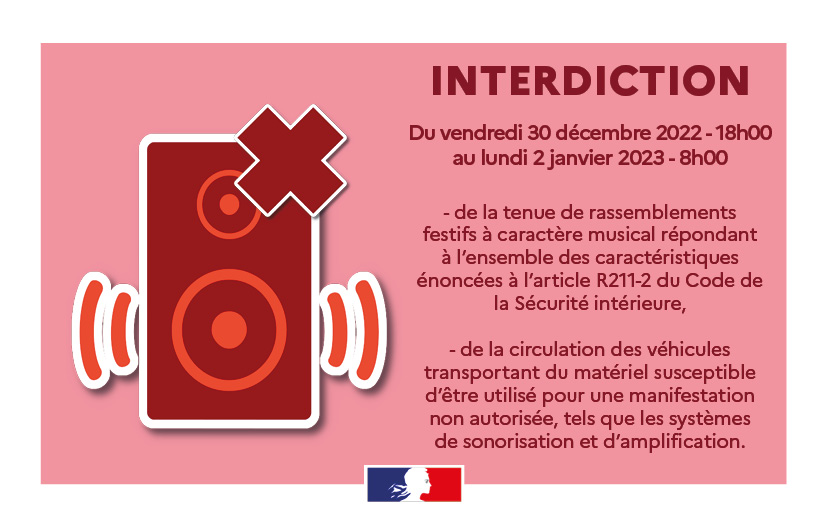 [À partager] | Réveillon de la #SaintSylvestre 🎊

⚠  Le préfet Arnaud COCHET a pris différents arrêtés d'interdiction afin d'assurer l'ordre et la tranquillité publics pour le réveillon de la Saint-Sylvestre.

Pour consulter ou télécharger les arrêtés ▶️ meurthe-et-moselle.gouv.fr/Actualites/Arr…