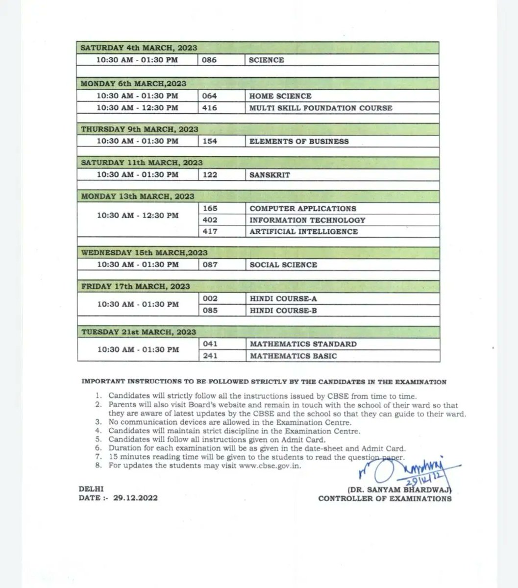 CBSEWaleBhaiya's tweet photo. #CBSE releases datesheet for Class 10,12 board exams. 10th exams from 15th February till 21st March. 12th exams from 15th February till 5th April.

Link: https://t.co/16iJWVF6S3 https://t.co/zOl7XhDOU2