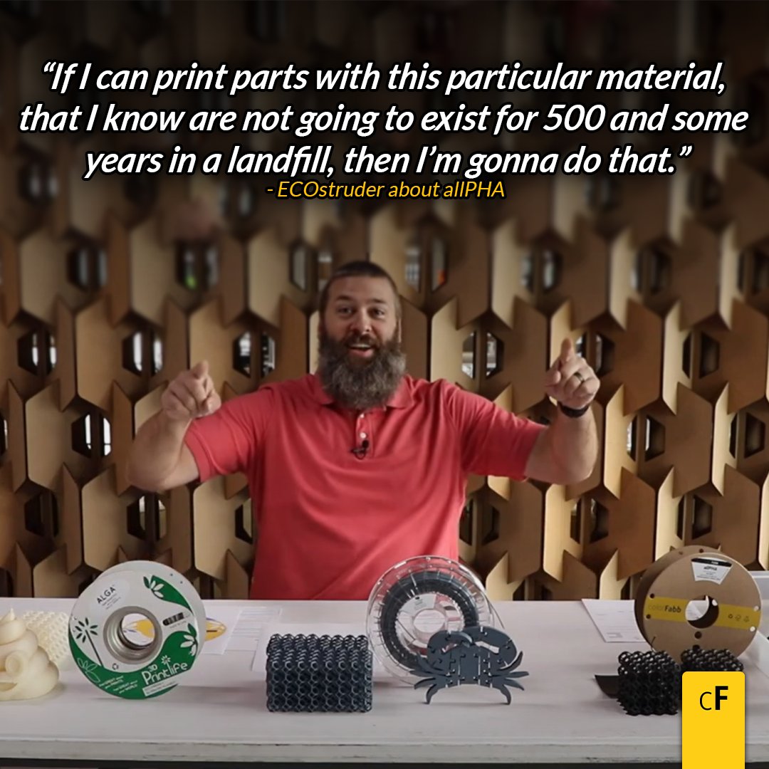 ColorFabb's tweet photo. "If I can print parts with this particular material, that I know are not going to exist for 500 and some years in a landfill, then I'm gonna do that." - ECOstruder's ( @HartSmartProd ) review of our #allPHA filament. 

👉https://t.co/3jX6mwXPxx

#ECOstruder #colorFabb #filament https://t.co/WOp74wkZ8E