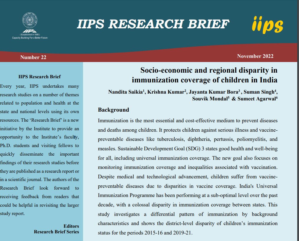 We found that the disparity
in immunization based on gender, place of residence, and caste almost vanished in the last five years whereas regional disparity still exists! 
iipsindia.ac.in/sites/default/…