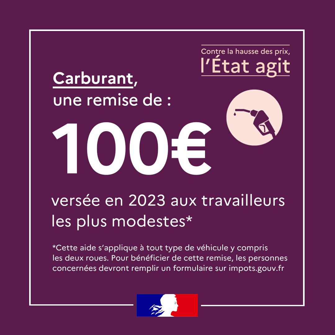 PrefAquitaine33's tweet photo. #PouvoirDachat ⛽️🚘| Remise #carburant 2023

➡️une remise de 100 € sera versée cette année aux travailleurs les plus modestes. 

Découvrez comment bénéficier de cette remise 👉 https://t.co/dWcbWNi9yR https://t.co/9SIVvOsZCT