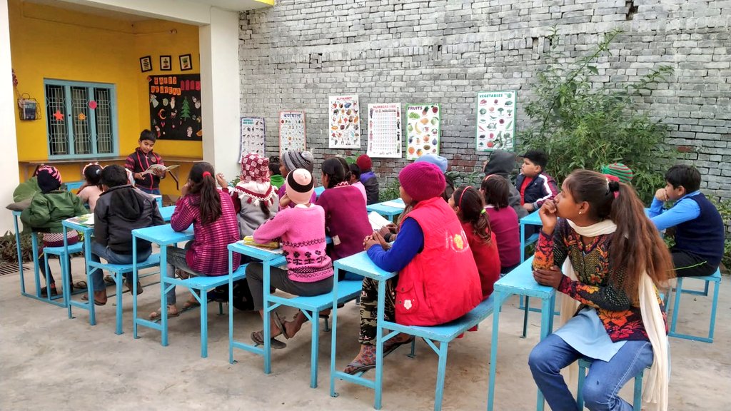 Reading Aloud Session!! As the  mercury drops across North India, the Library seeks warmth by reading together while waiting for the winter sun. Aside from the sheer joy of exercising the imagination, #ReadingForPleasure improves literacy, social skills, and learning outcomes.