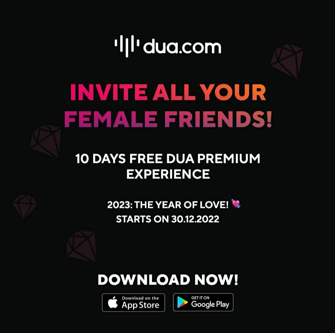 dua_dating's tweet photo. Ladies, now's your chance to get a free 10-day Premium experience!

Spread the word and let all your friends join in on this sweet offer. 

Let's make 2023 the year of love ❤️

iOS: https://t.co/47bKl322py
Android: https://t.co/piFdmJ3QXU https://t.co/ByDknyMGEs
