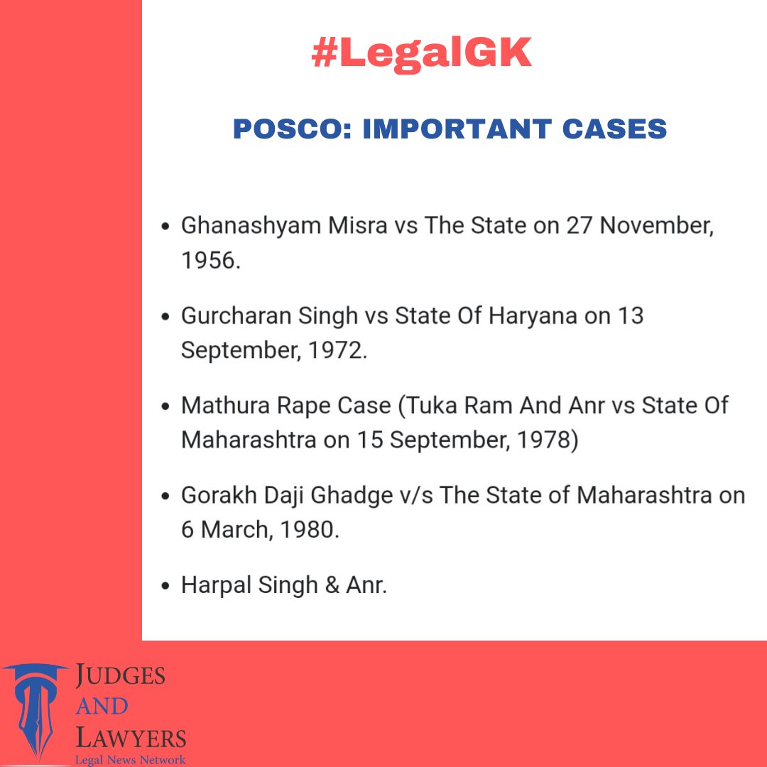 JudgesLawyers's tweet photo. #LegalGK

#POSCO: IMPORTANT CASES. https://t.co/yggB3yBgCG
