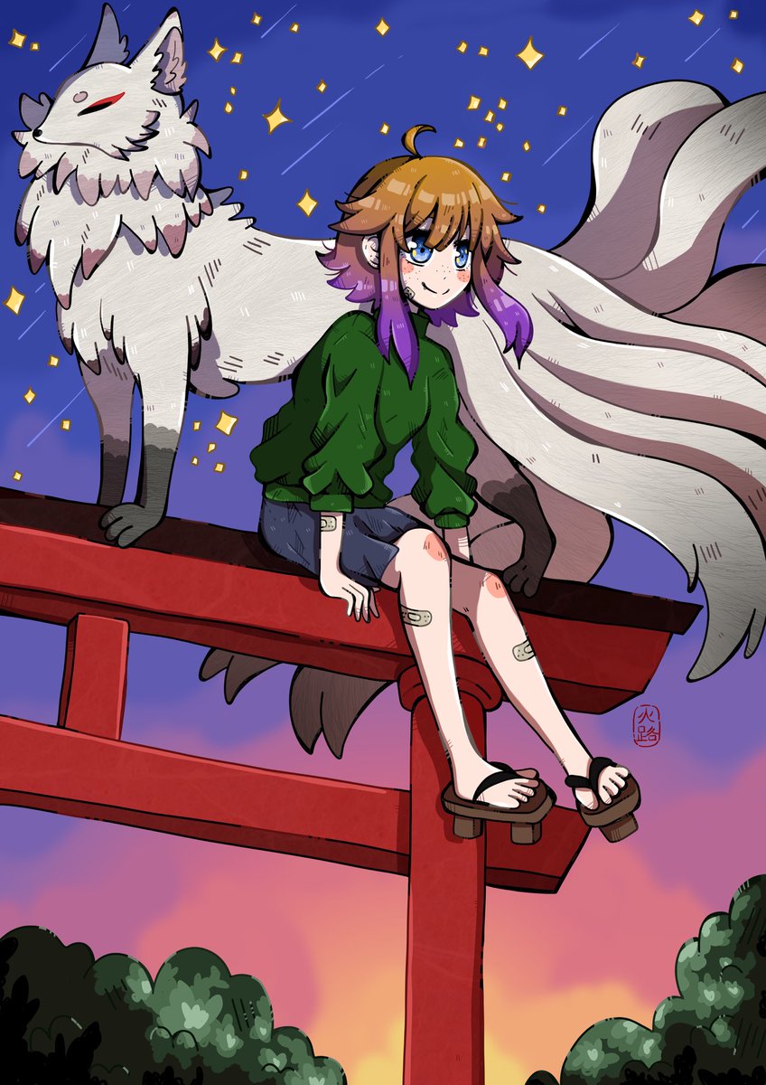 Foxcakeart's tweet photo. Holiday drawing! :) 
#japanart https://t.co/keX9E9M2pT