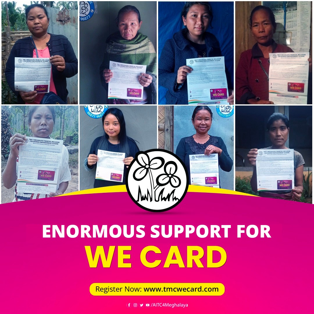 AITC4Meghalaya's tweet photo. ENORMOUS SUPPORT FOR #WECard!

Registrations are pouring in and we are thrilled. 

With #TMCWECard, financial empowerment of families is assured!

REGISTER NOW on: https://t.co/l8arnZr0Zj! 

#WECard #TMC #Meghalaya https://t.co/4lO2I7gU4S