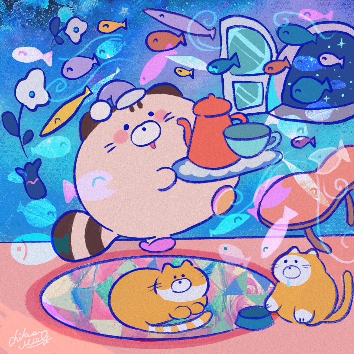 「風の強い日おめでとうHappy Windsday 」|ちくわミエル 𝘤𝘩𝘪𝘬𝘶𝘸𝘢𝘮𝘪𝘦𝘭のイラスト