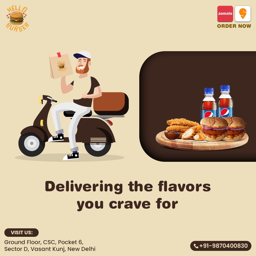 HelloBurger3's tweet photo. Are you feeling hungry?😢
Craving something?🤔
Order our delicious burger and get it delivered right to your doorstep.😋😛

ORDER NOW
Zomato - https://t.co/XumVcLwYGW
Swiggy - https://t.co/1wux1R3LyN

#helloburger #vasantkunj #burger #Taste #TrendingNow #Trending #snacks https://t.co/PyuP5w6p3A