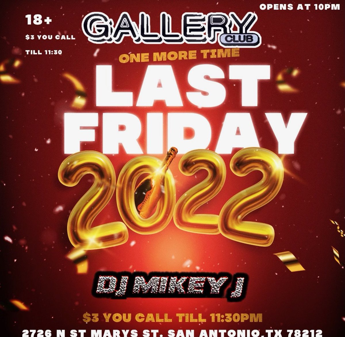 GalleryClub1's tweet photo. Gallery Club
Open Friday
$3.00 You Call it
DJ Mikey till 2am
#galleryclubsa #stmarystrip #thestrip #galleryclub https://t.co/Vq7jxbc9WD