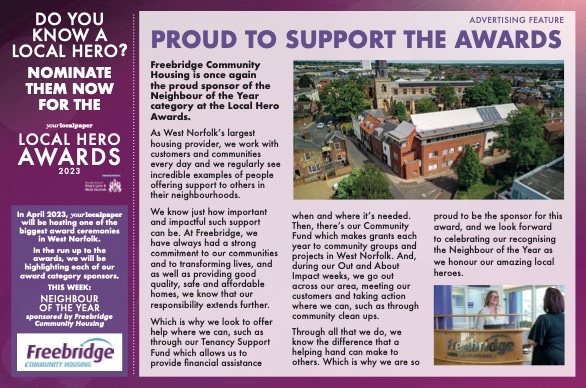 We're highlighting the Neighbour of the Year award this week! 

Freebridge Community Housing is once again the proud sponsor of the Neighbour of the Year category at the Local Hero Awards! ✨

Visit our website to vote now: bit.ly/3xOx2Zo