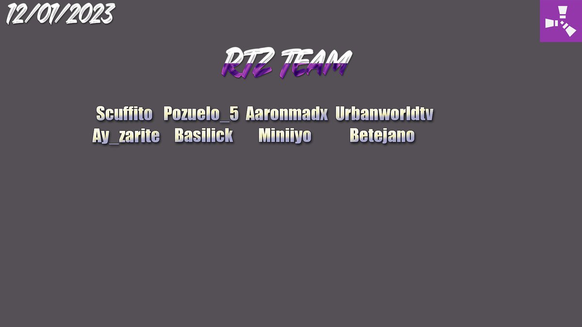 Scuffito's tweet photo. RTZ Team Wipe 12/01/2023
- @POZUELO_5 
- @aaronmadx 
- @urbanworldtv_ 
- @Ay_Zarite 
- @BaSiLiCk_TV 
- @miniiyo0070 
- Betejano

Estáis listos? 🔥🔥👀👀 https://t.co/Rbbr2GQGI1