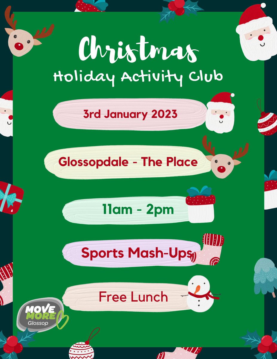 glossopfootball's tweet photo. There are places available for a free ๐ Holiday Activity Club @GSThePlace on 3rd January !
Open to High School age 11+ please contact @GlossopCounts or Helen@the-bureau.org.uk to book your space !
#CommuityClub #MoveMore #Glossop https://t.co/hIWFyysSw0