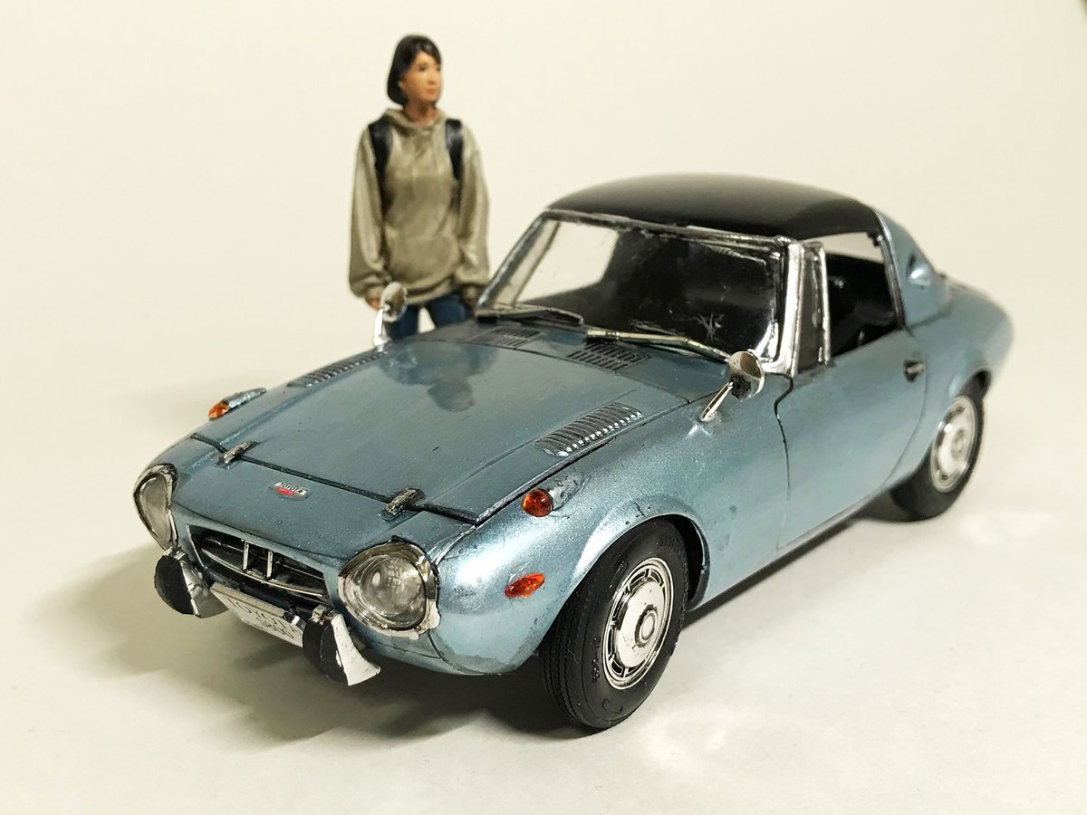 「アクリル筆塗りカーモデルチャレンジ。2作目。1/24 フジミ トヨタS800。水」|林 亮太＠2023 5/20〜6/11清瀬市郷土博物館個展のイラスト