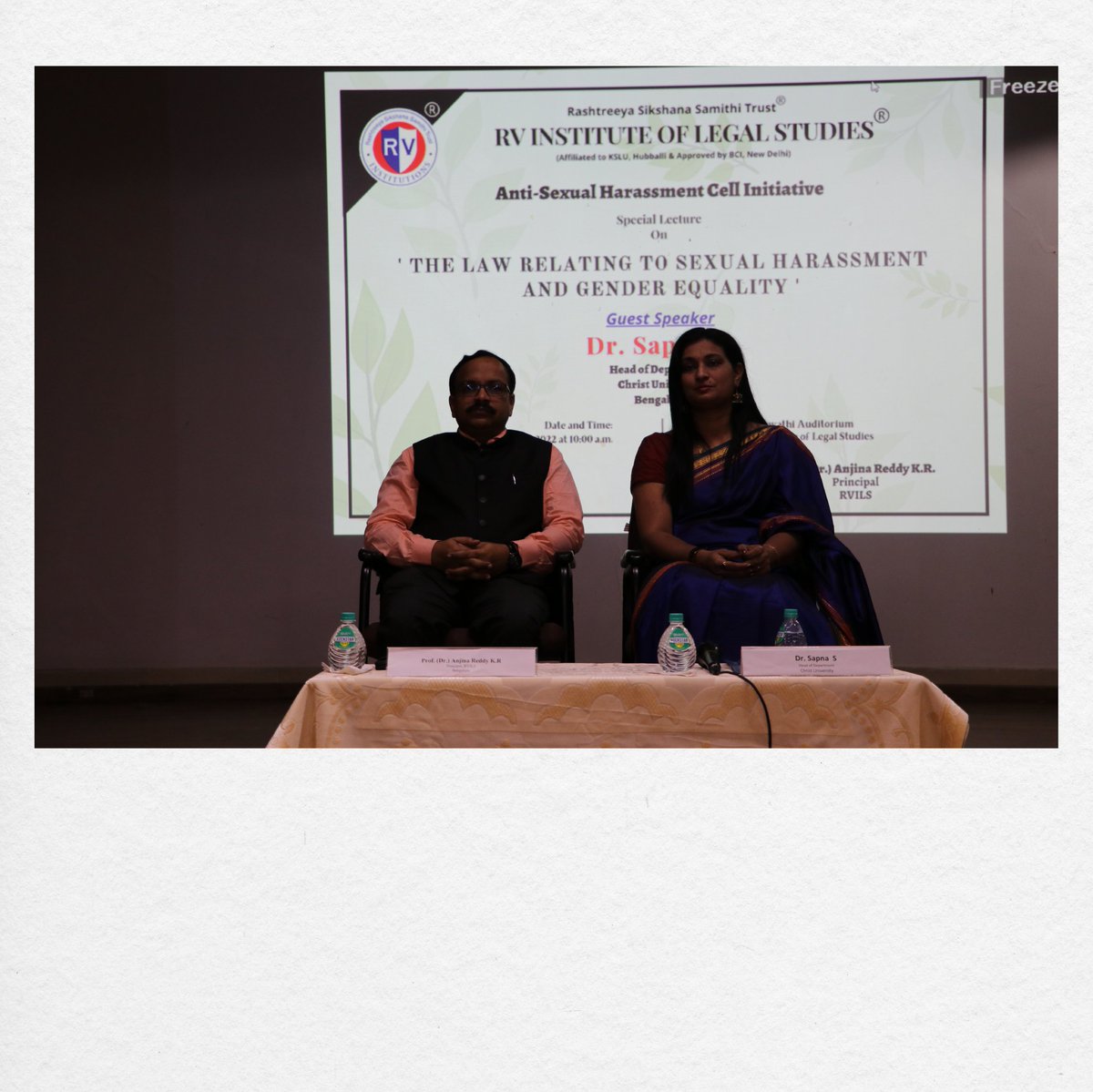 RvilsLaw's tweet photo. On 26th December, 2022, #RVILS organised a special lecture as an Anti-Sexual Harassment Cell Initiative, where the Guest Speaker, Dr. Sapna S., Head of Department, Christ University, Bangalore, enlightened us on "The Law relating to Sexual Harassment and Gender Equality".
#RVEI https://t.co/S1o0186Xjk