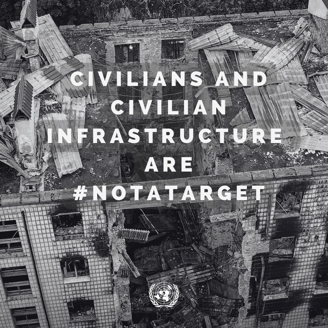 OCHA_Ukraine's tweet photo. New massive wave airstrikes wreaked havoc on Ukrainian cities this morning, injuring civilians.

These inexcusable strikes in the middle of the winter - and during the festive season - leave millions more without more electricity, heating &amp; water.

Civilians are #NOTATARGET https://t.co/Fh2C8qPiZs