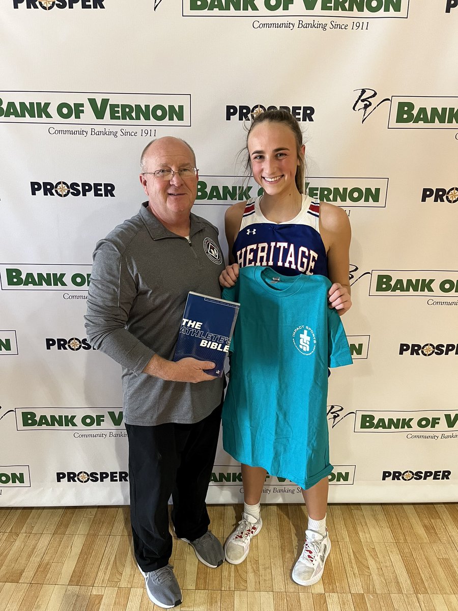 Our MVP of Game 1 Day 2 is brought to you by the good folks at Bank of Vernon. 
Congratulations to Caroline Peal of Heritage Academy for being selected as the Impact MVP! 
Shout out to FCA and Greg Sykes for donating Bibles to each MVP!
 #impact #leaveamark #fca #chaseJesus