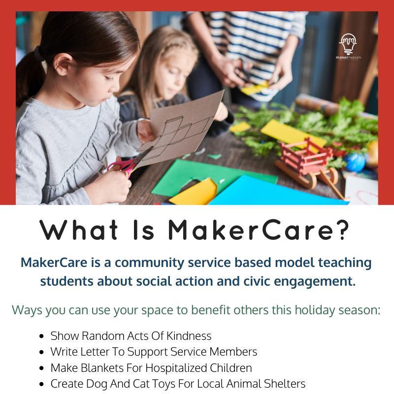 maker_maven's tweet photo. We love the model of MakerCare from our friend @ginaseymour! Find a few ways you use your space to benefit others this holiday season here: https://t.co/5MEXsguVVj #MakerEd #STEM https://t.co/rEzvfkz2QO