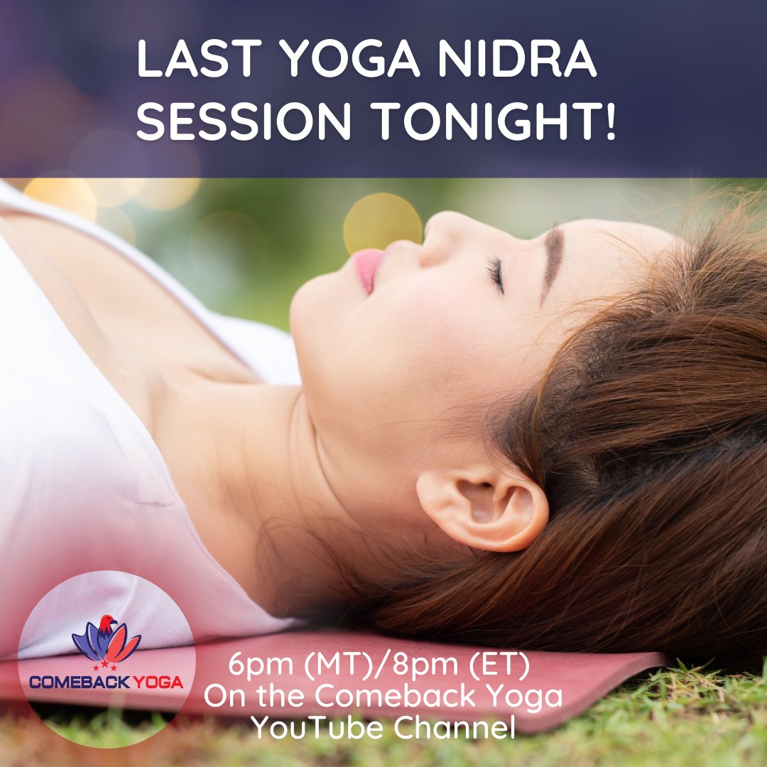 ComebackYoga's tweet photo. Join Rachel H tonight, 6 PM (MT)/8 PM (ET), for this series's last Yoga Nidra session! 
https://t.co/6suMTdSEe2

#Yoga #YogaOnline #Meditation #YogaNidra #YogaforPTSD #VeteranYoga #Veteran #MilitaryYoga https://t.co/0jWhLcCwHv