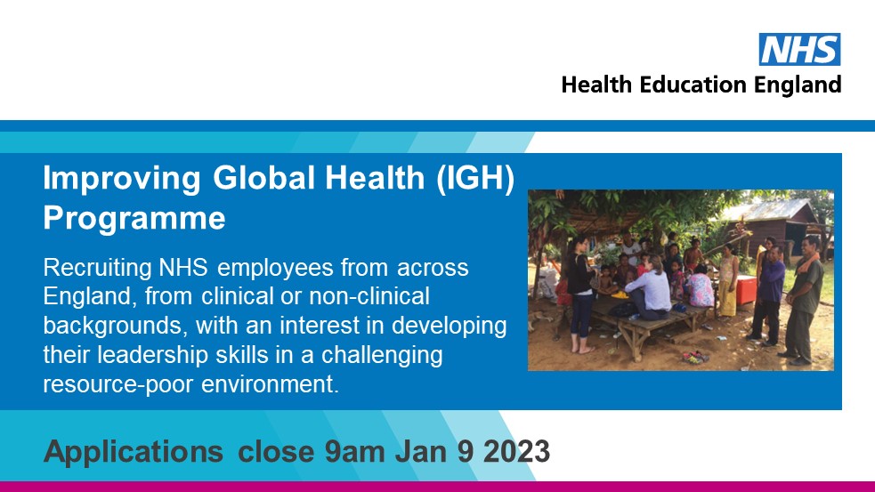 NHSE_WTE's tweet photo. Are you an NHS employee who is interested in developing your leadership skills in a challenging resource-poor environment? 

Our Improving Global Health Programme is open for applications. Find out more and apply on our website – closes 9th Jan 2023: https://t.co/8grkTELo8A https://t.co/dWZDZUYIdS