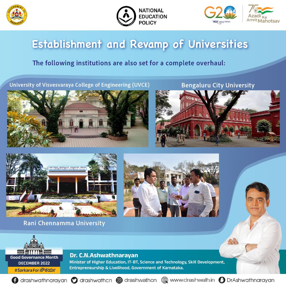 drashwathcn's tweet photo. Universities for potential excellence!

The revamp of these eminent institutions that prepare the next generation of change makers is just as important as providing a high-quality education.

#ಸುಶಾಸನಮಾಸ 
#GoodGovernanceMonth https://t.co/fdjjIIjdow