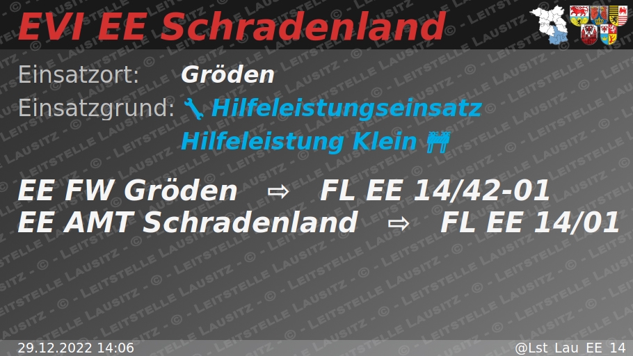 🚨 29.12.2022 14:06 🔧 🚧 H:Klein 🌐 Gröden 🚒 ⇨ FW Gröden