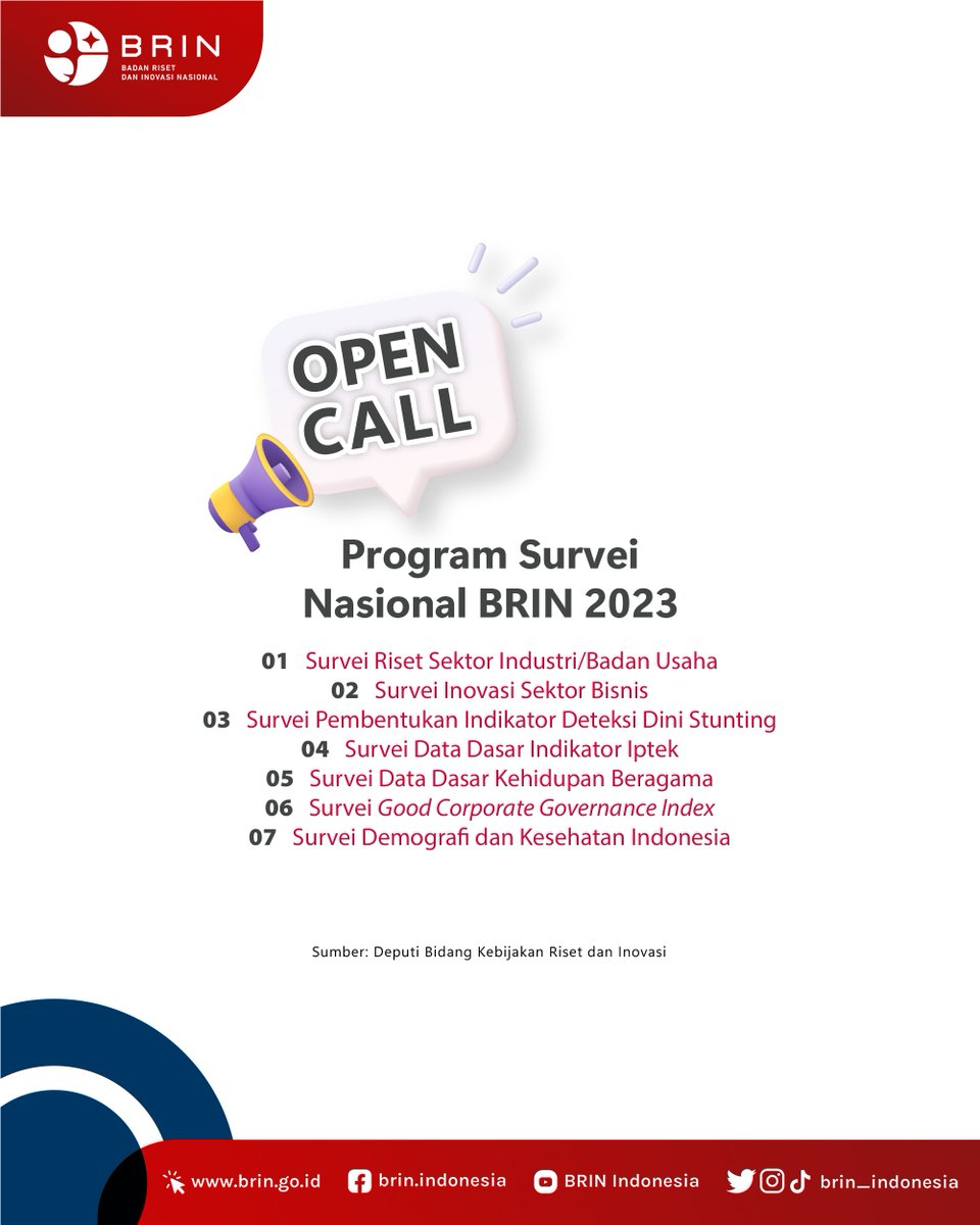 brin_indonesia's tweet photo. BRIN membuka kesempatan kepada para talenta muda dari kalangan mahasiswa aktif untuk mendaftarkan diri sebagai calon petugas lapangan dalam pengumpulan data pada Program Survei Nasional BRIN 2023. https://t.co/LfcS5bvIkn
