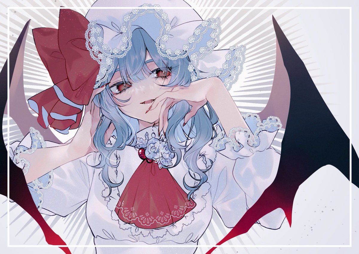 remilia scarlet 1girl solo hat mob cap ascot wings puffy sleeves  illustration images