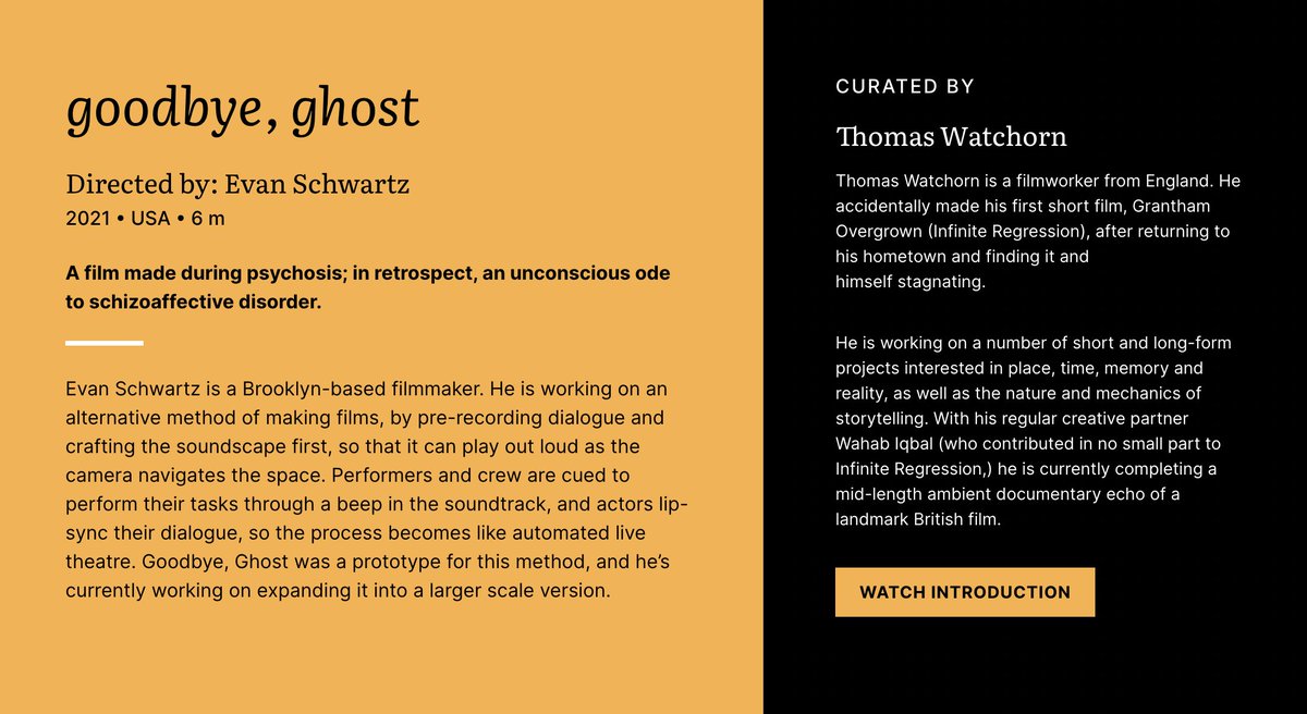 ExShortsProgram's tweet image. Thank you for hanging around everyone -- I'm delighted to announce the next short film in the program, selected by @tomjwatchorn is "goodbye, ghost" by @izzio123! Go to the site to watch it right now. 👻🤳