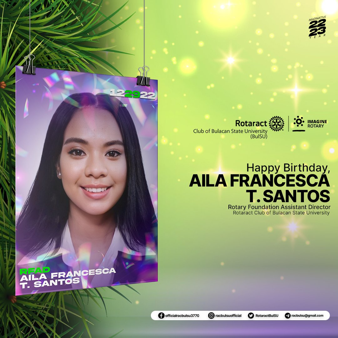 RotaractBulSU's tweet photo. 𝑰𝒕’𝒔 𝒂 𝑫𝑶𝑼𝑩𝑳𝑬 𝒄𝒆𝒍𝒆𝒃𝒓𝒂𝒕𝒊𝒐𝒏!! ✨

We are greeting our organization’s adviser, Ms. Crystalyn Rumague and our Rotary Foundation Assistant Director, Aila Santos as they celebrate their birthdays today, December 29. 🥳 https://t.co/rNmjvLvOmh