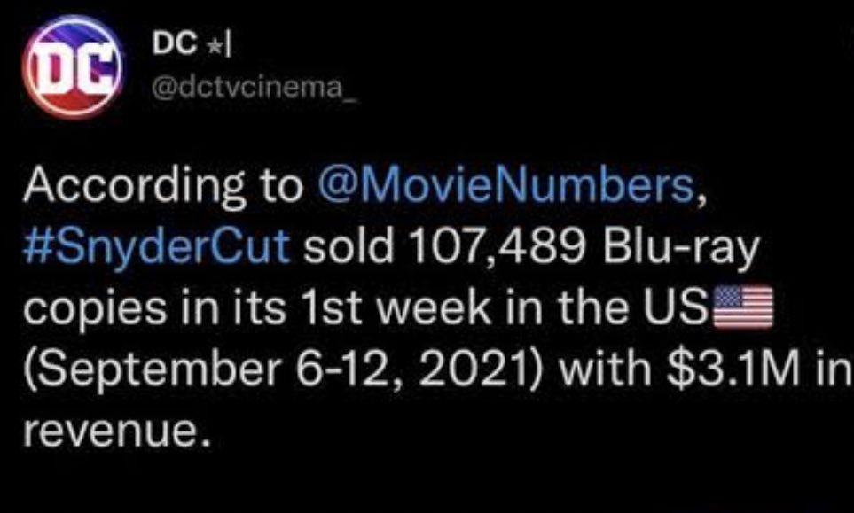 dwatsonhayes's tweet photo. Is @wbd the only film company that doesn't like revenue? @DavidZaslav @JamesGunn the proof is in the pudding. @ZackSnyder's vision and #SnyderVerse spinoff's all made profit. @snydercut was a global phenomenon. A DCU reboot is not needed #RestoreTheSnyderVerse #GunnAndSafranOut https://t.co/Le451b7NJ7