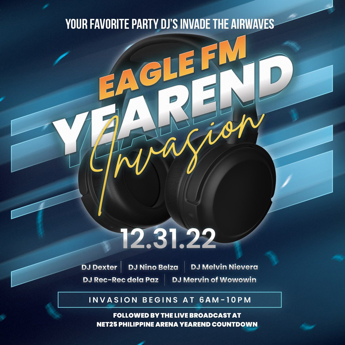 NET25TV's tweet photo. Keep Eagle FM 95.5 on your background as we welcome the new year with mixes from your favorite party DJs! 📻🎙🔊

You can also experience Eagle FM 95.5 online through this link! https://t.co/aBLzbrQkhU https://t.co/fdE0oYC0Pr